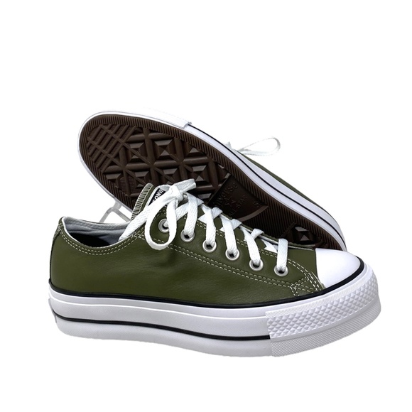 Converse Ctas Lift Platform Low Shoe Women Sneakers Khaki Leather Casual A09962C - Picture 7 of 9